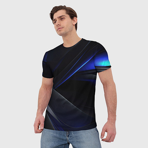 Мужская футболка Black blue background / 3D-принт – фото 3
