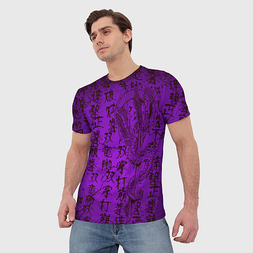Мужская футболка Неоновый дракон - иероглифы / 3D-принт – фото 3