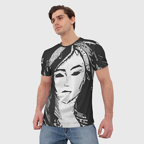 Мужская футболка Девушка стилизация тёмно-серый / 3D-принт – фото 3