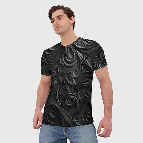 Мужская футболка Черная текстура из кожи с узорами / 3D-принт – фото 3