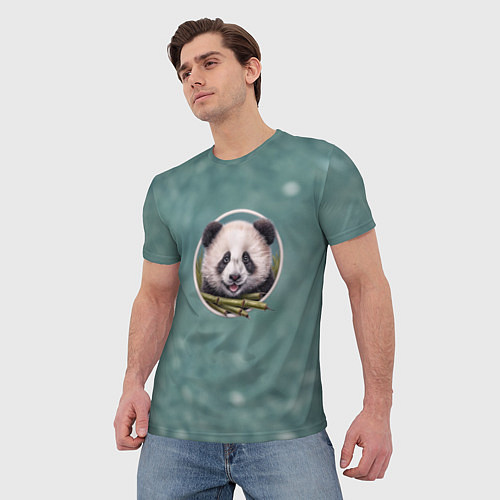 Мужская футболка Милая мордочка панды с бамбуком / 3D-принт – фото 3