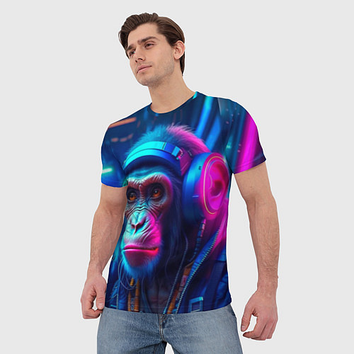 Мужская футболка Обезьяна в наушниках cuberpank / 3D-принт – фото 3