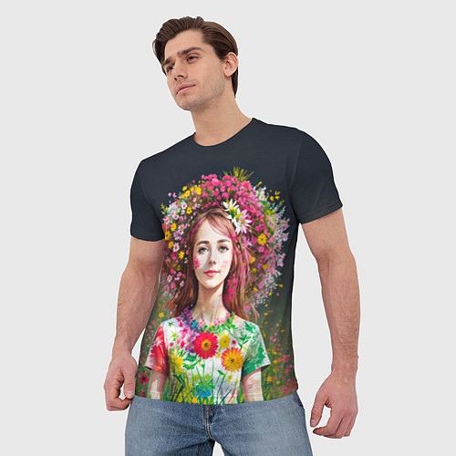 Мужская футболка Девушка весной в цветах / 3D-принт – фото 3