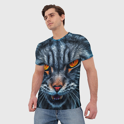 Мужская футболка Angry cat / 3D-принт – фото 3