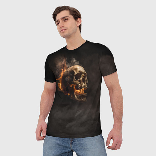 Мужская футболка Горящий череп в дыму / 3D-принт – фото 3