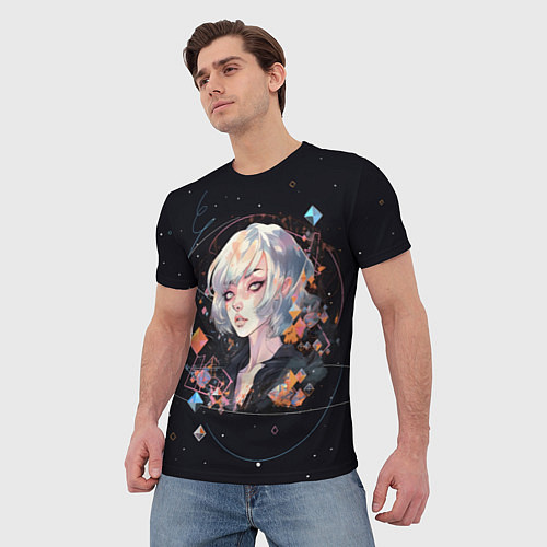 Мужская футболка Девушка с кристаллами / 3D-принт – фото 3