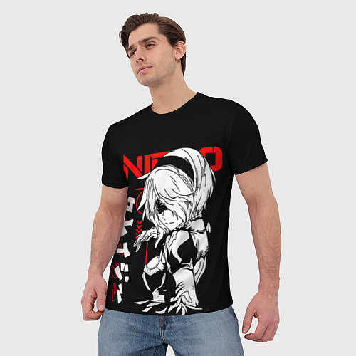 Мужская футболка Nier automata - черный и красный / 3D-принт – фото 3