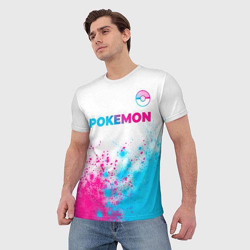 Мужская футболка Pokemon neon gradient style: символ сверху / 3D-принт – фото 3