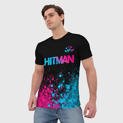 Мужская футболка Hitman - neon gradient: символ сверху / 3D-принт – фото 3