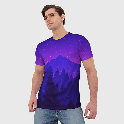 Мужская футболка Рассвет в хвойном лесу / 3D-принт – фото 3
