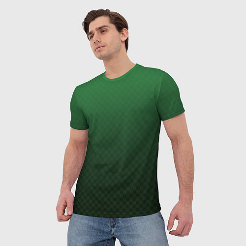 Мужская футболка Зелёная клетка с градиентом / 3D-принт – фото 3