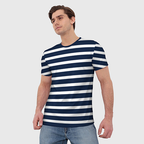 Мужская футболка Широкие тёмно-синие полосы / 3D-принт – фото 3