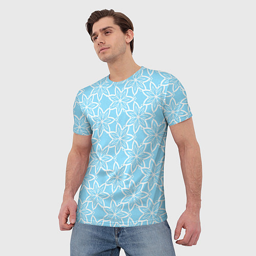 Мужская футболка Цветы-снежинки небесно-голубой / 3D-принт – фото 3