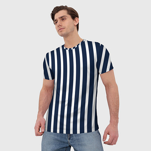 Мужская футболка Полосы тёмно-синие морской / 3D-принт – фото 3