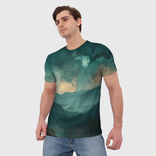 Мужская футболка Космическая ночь в горах / 3D-принт – фото 3