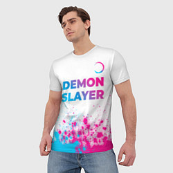 Футболка мужская Demon Slayer neon gradient style: символ сверху, цвет: 3D-принт — фото 2