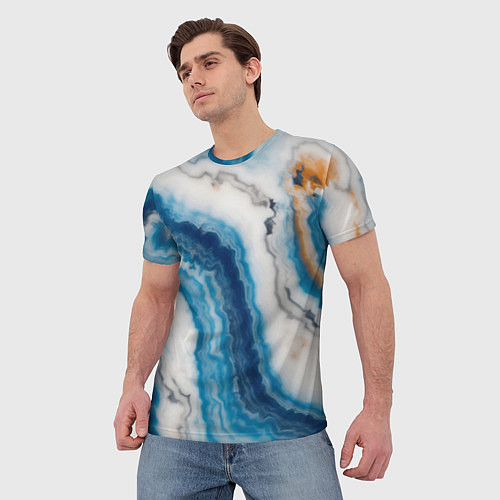 Мужская футболка Узор волна голубой океанический агат / 3D-принт – фото 3