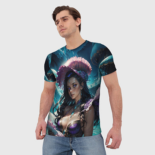 Мужская футболка Девушка фэнтази с фиолетовыми волосами / 3D-принт – фото 3