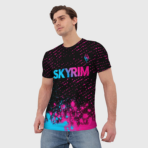 Мужская футболка Skyrim - neon gradient: символ сверху / 3D-принт – фото 3