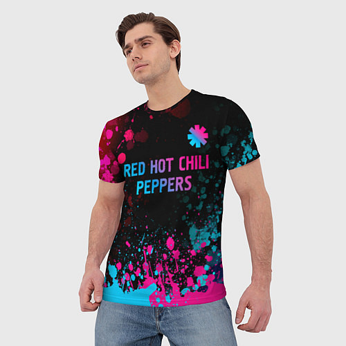 Мужская футболка Red Hot Chili Peppers - neon gradient: символ свер / 3D-принт – фото 3