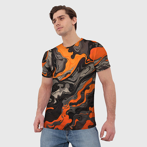 Мужская футболка Оранжево-черный камуфляж / 3D-принт – фото 3
