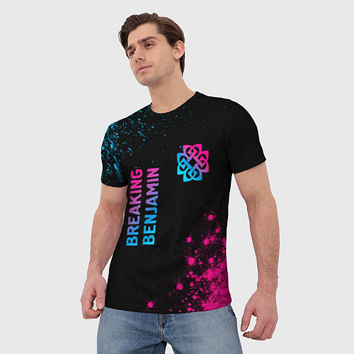 Мужская футболка Breaking Benjamin - neon gradient: надпись, символ / 3D-принт – фото 3