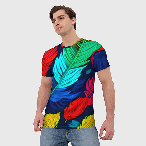 Мужская футболка Яркие перья / 3D-принт – фото 3