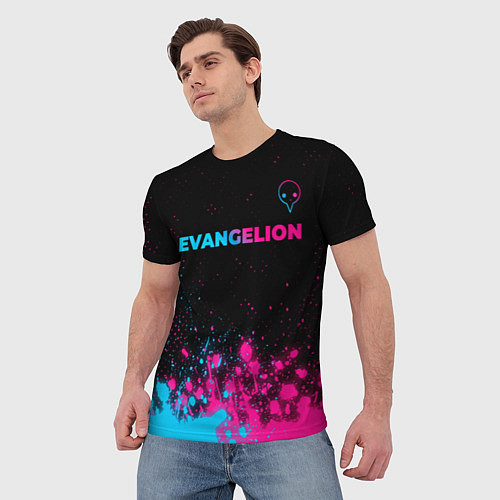 Мужская футболка Evangelion - neon gradient: символ сверху / 3D-принт – фото 3