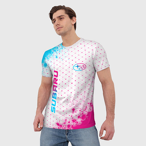 Мужская футболка Subaru neon gradient style: надпись, символ / 3D-принт – фото 3