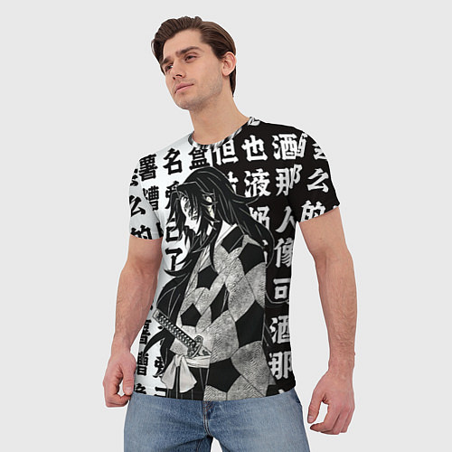 Мужская футболка Кокушибо и иероглифы - Клинок демонов / 3D-принт – фото 3