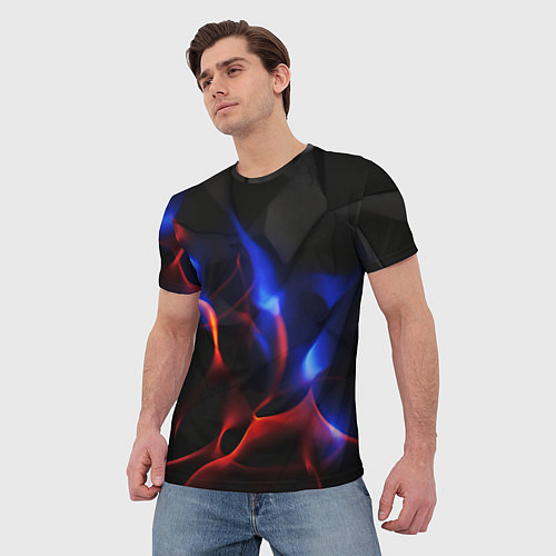 Мужская футболка Красное и синие свечение от черных плит / 3D-принт – фото 3