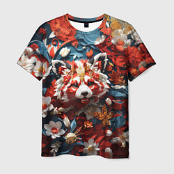Футболка мужская Красная панда в цветах, цвет: 3D-принт