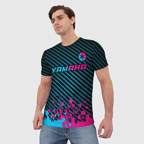 Мужская футболка Yamaha - neon gradient: символ сверху / 3D-принт – фото 3
