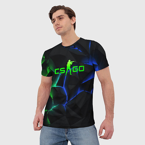 Мужская футболка CS GO green blue neon / 3D-принт – фото 3