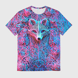 Футболка мужская Лис из розово-голубых узоров, цвет: 3D-принт