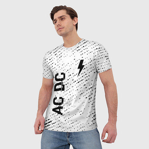 Мужская футболка AC DC glitch на светлом фоне: надпись, символ / 3D-принт – фото 3