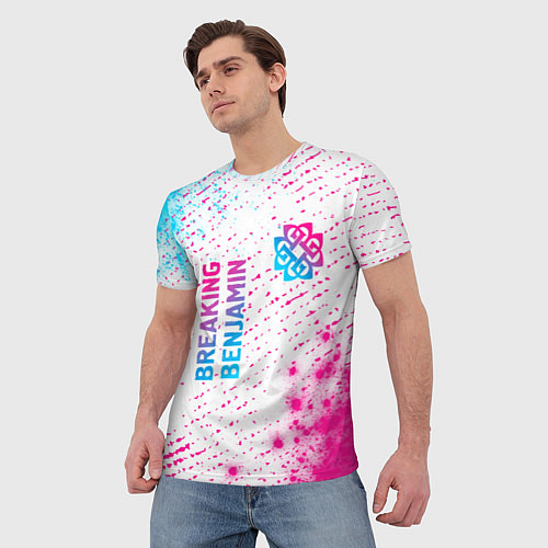 Мужская футболка Breaking Benjamin neon gradient style: надпись, си / 3D-принт – фото 3