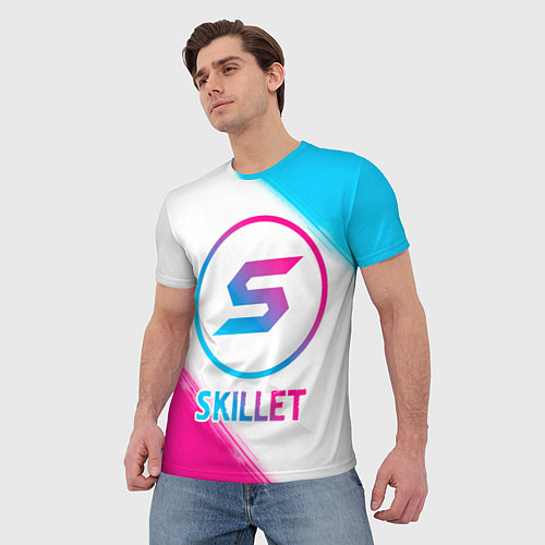 Мужская футболка Skillet neon gradient style / 3D-принт – фото 3