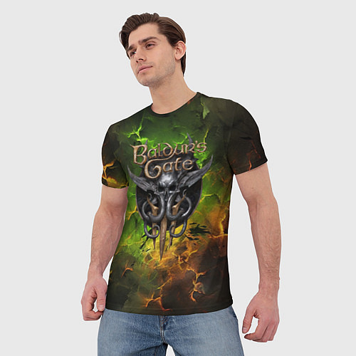 Мужская футболка Baldurs Gate 3 logo dark green fire / 3D-принт – фото 3