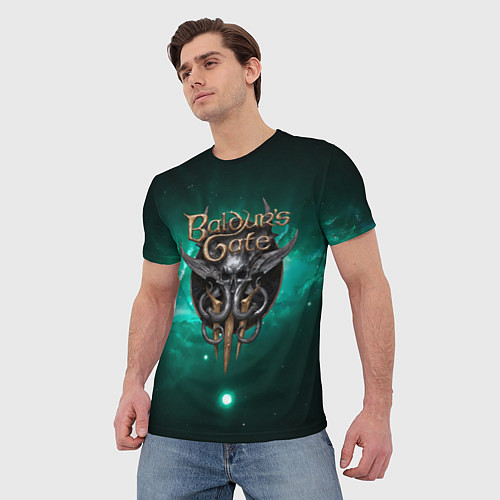 Мужская футболка Baldurs Gate 3 logo green / 3D-принт – фото 3