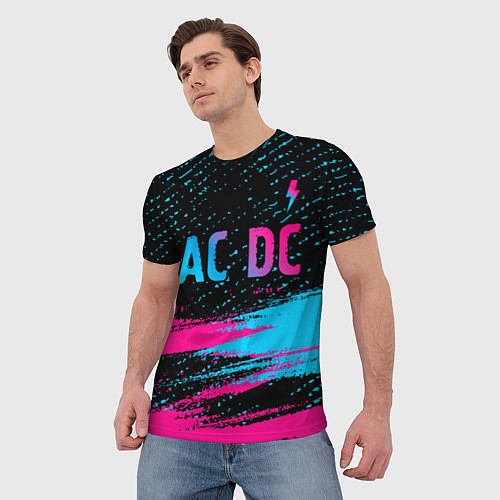 Мужская футболка AC DC - neon gradient: символ сверху / 3D-принт – фото 3