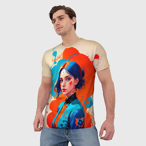 Мужская футболка Девушка в брызгах краски / 3D-принт – фото 3