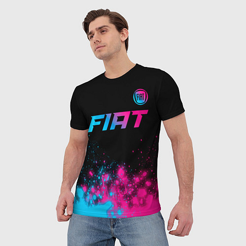 Мужская футболка Fiat - neon gradient: символ сверху / 3D-принт – фото 3