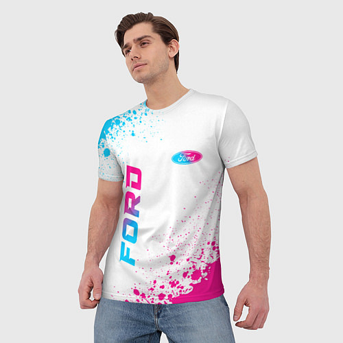 Мужская футболка Ford neon gradient style: надпись, символ / 3D-принт – фото 3