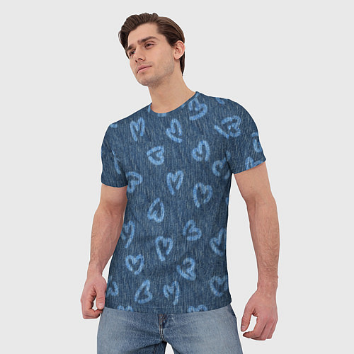 Мужская футболка Hearts on denim / 3D-принт – фото 3