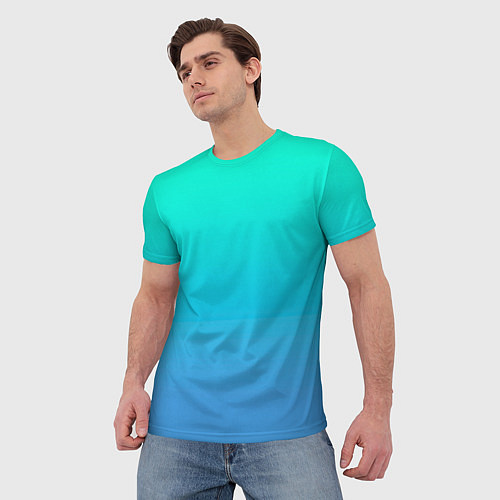 Мужская футболка Градиент сине-зелёный светлый / 3D-принт – фото 3