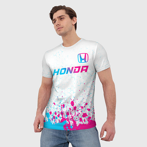 Мужская футболка Honda neon gradient style: символ сверху / 3D-принт – фото 3