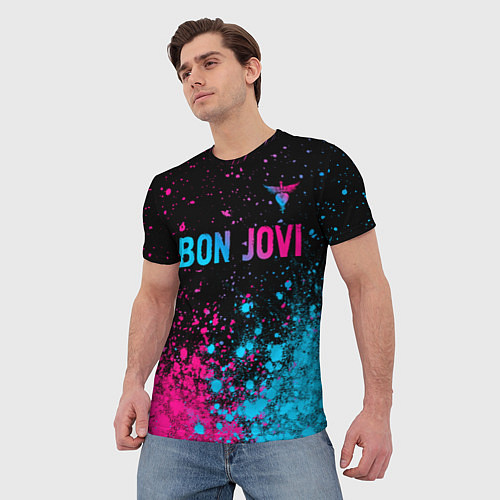 Мужская футболка Bon Jovi - neon gradient: символ сверху / 3D-принт – фото 3