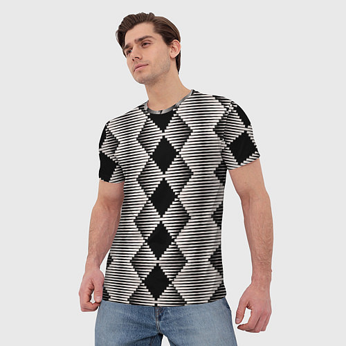 Мужская футболка Черные бежевые ромбы / 3D-принт – фото 3