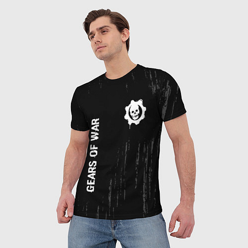 Мужская футболка Gears of War glitch на темном фоне: надпись, симво / 3D-принт – фото 3